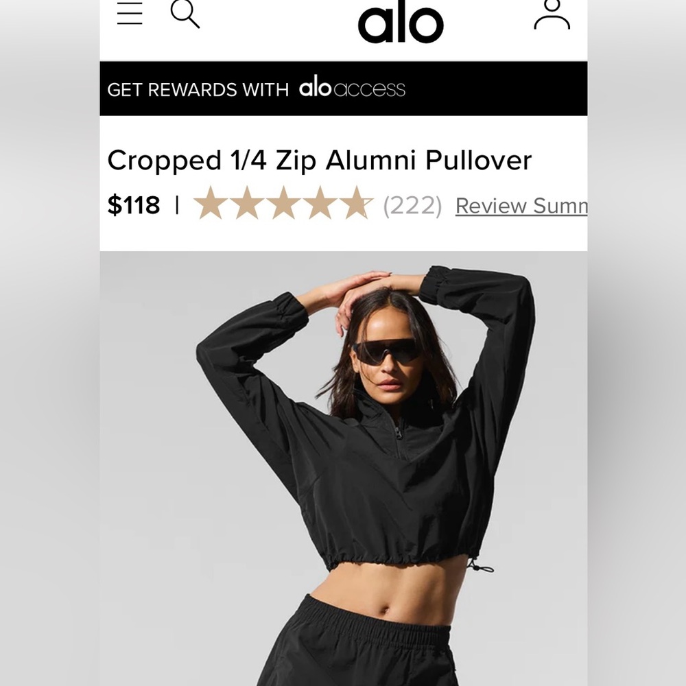 ALO Black Cropped 1/4 Zip Alumni Pullover